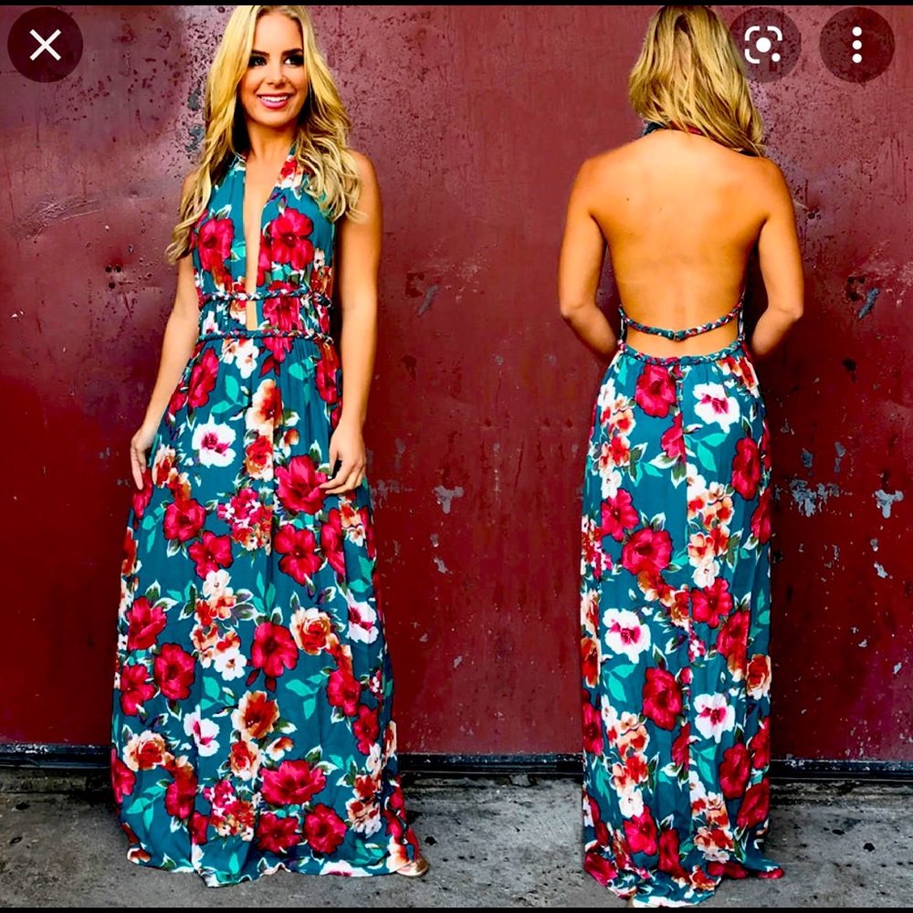Maxi Floral High Esteem Maxi Dress with Plunging Neckline